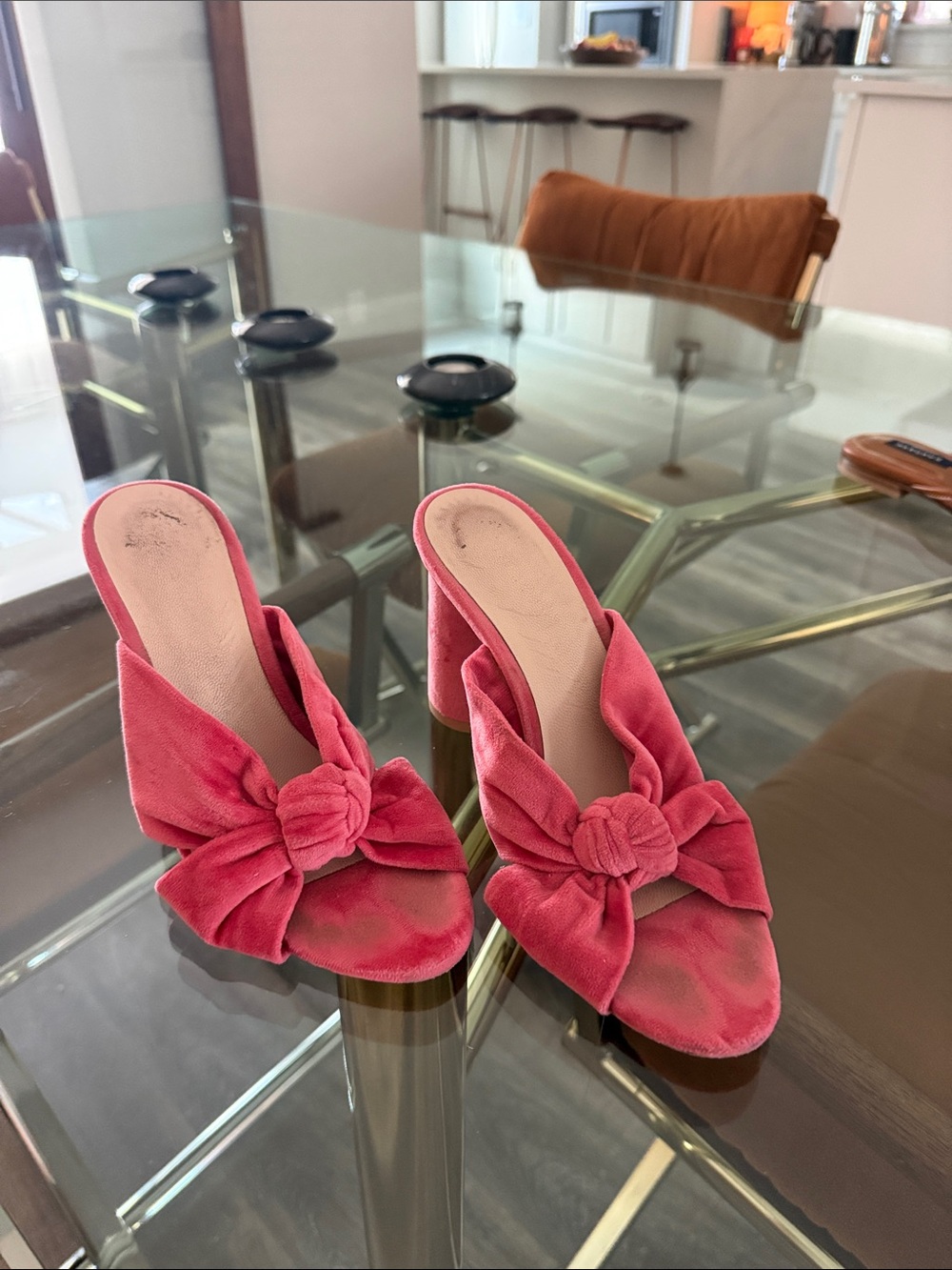 Loeffler Randall Rose Pink Knotted Velvet Slide Heels